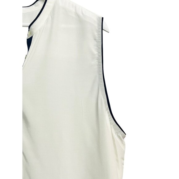 Ann Taylor Sleeveless Blouse Womens 2XL White Navy Trim Button Front Rayon Top - Picture 4 of 8